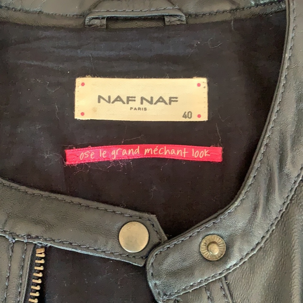 🛵 Genuine vintage leather moto jacket Naf Naf Paris 🇫🇷biker jacket size M - Picture 2 of 14